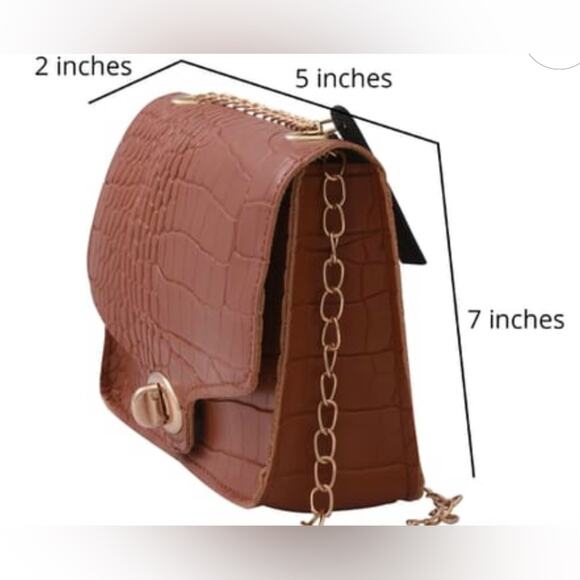 Royal Siamese Brown Croc Embossed Faux Leather Mini Handbag w/ detachable Chain - Picture 3 of 3